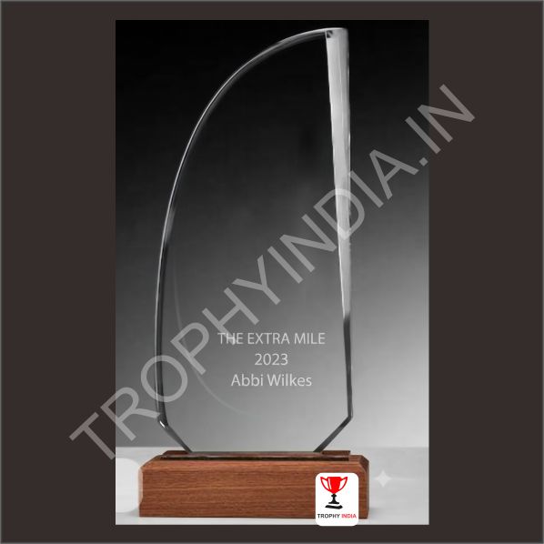 Customized Executive Crystal Sail Award Trophy with Wooden Base | Trophy India