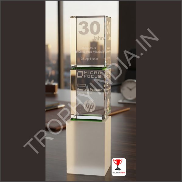Customized Executive Stacked Crystal Cube Tower Award | Trophy India
