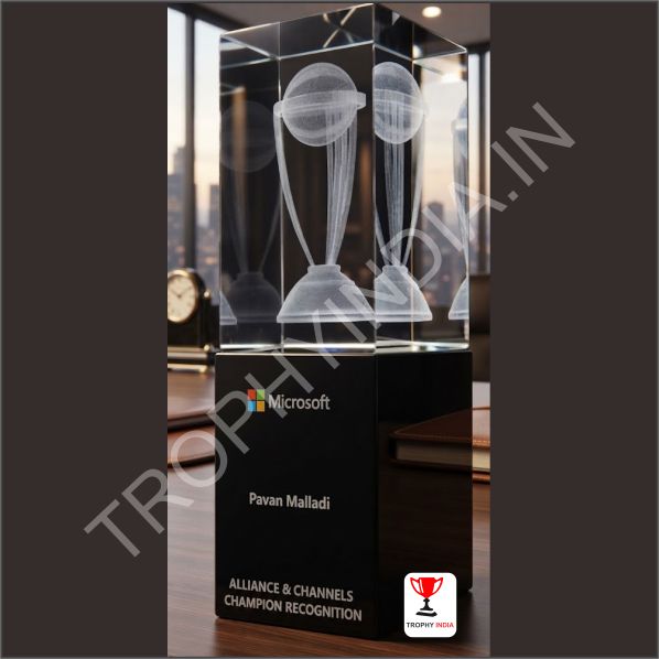 Customized Executive 3D Laser Etched Crystal Block Award | Trophy India