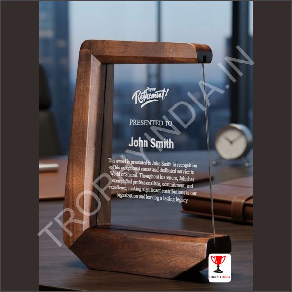 Customized Executive Wooden Frame Glass Plaque Award Trophy | Trophy India